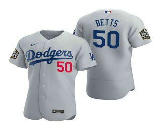 Men Los Angeles Dodgers #50 Mookie Betts Gray 2020 World Series Authentic Flex Nike Jersey